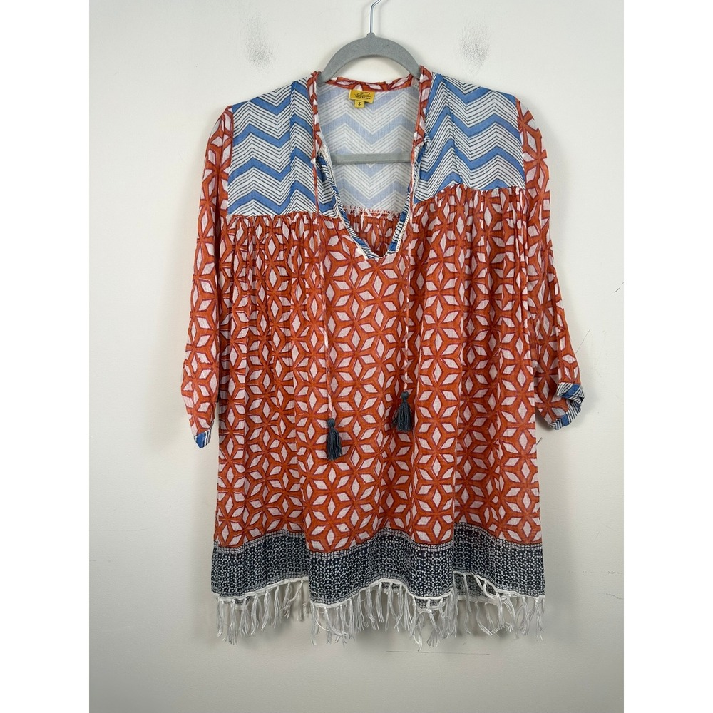 Roberta Roller Rabbit Swim Coverup Womens Small Orange Blue Geometric Very Good
